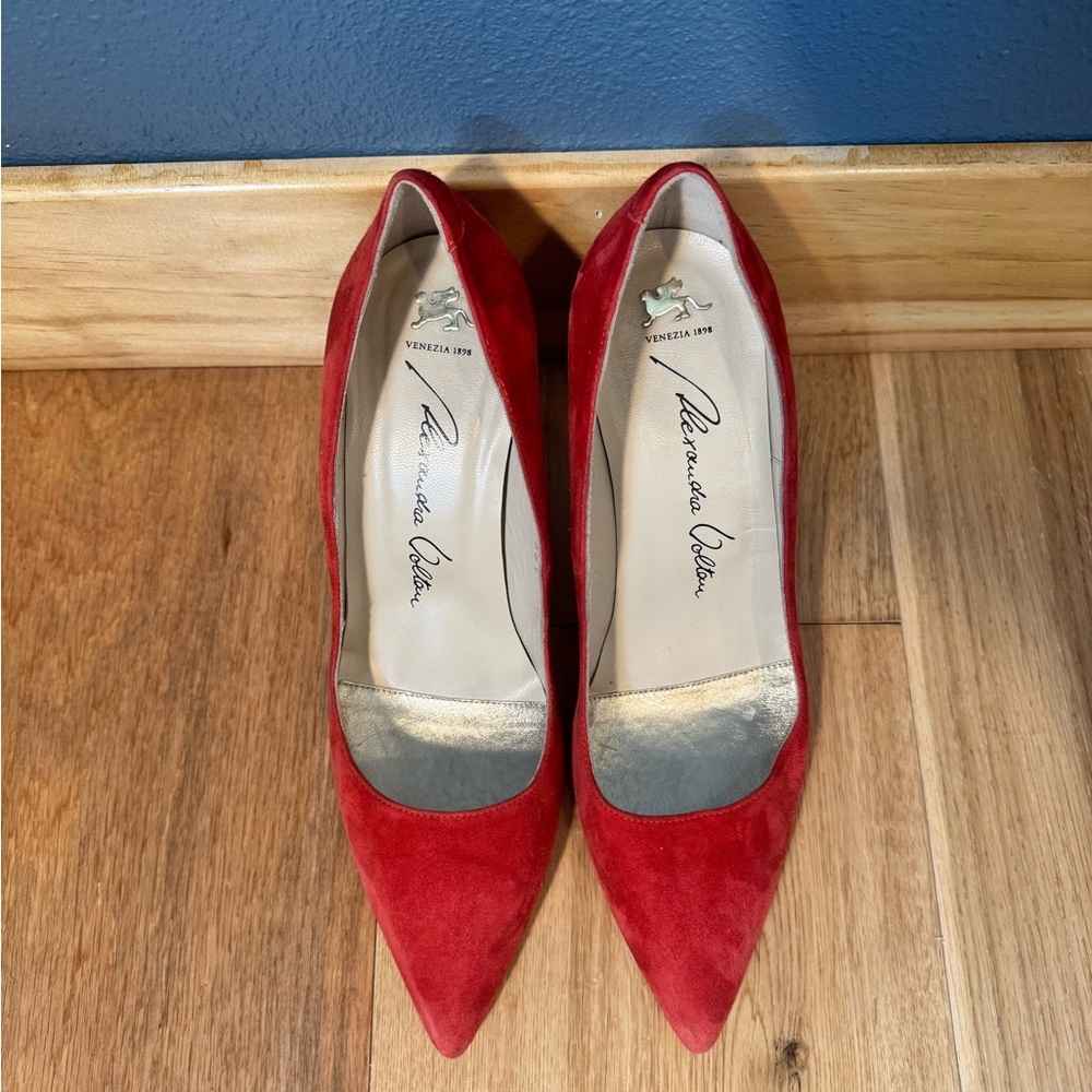 Alexandra Voltan Red Suede 3.5” High Heels Made in Italy Size 38.5 - Picture 6 of 8